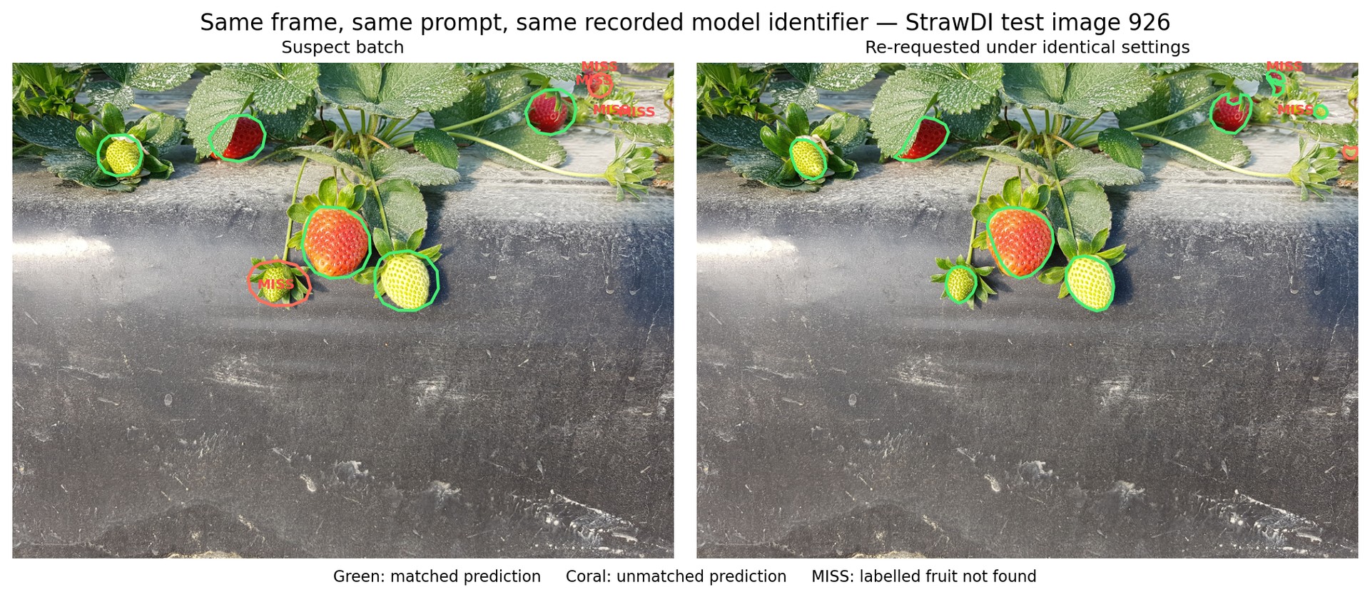 Silent routing comparison, frame 926: suspect batch vs re-requested.